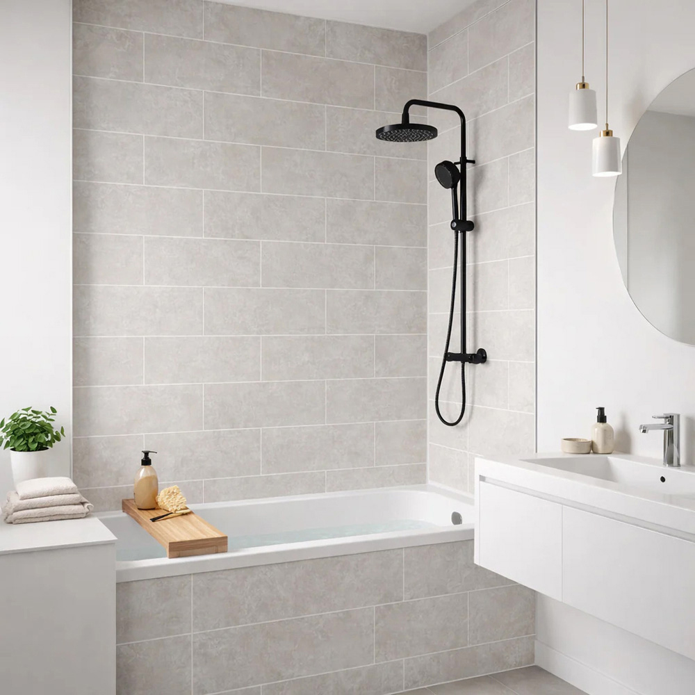 Britwall Light Grey Brick Pattern Matte Finish Shower Panel 2400 x 1000 x 10mm 3 Pack Image 1
