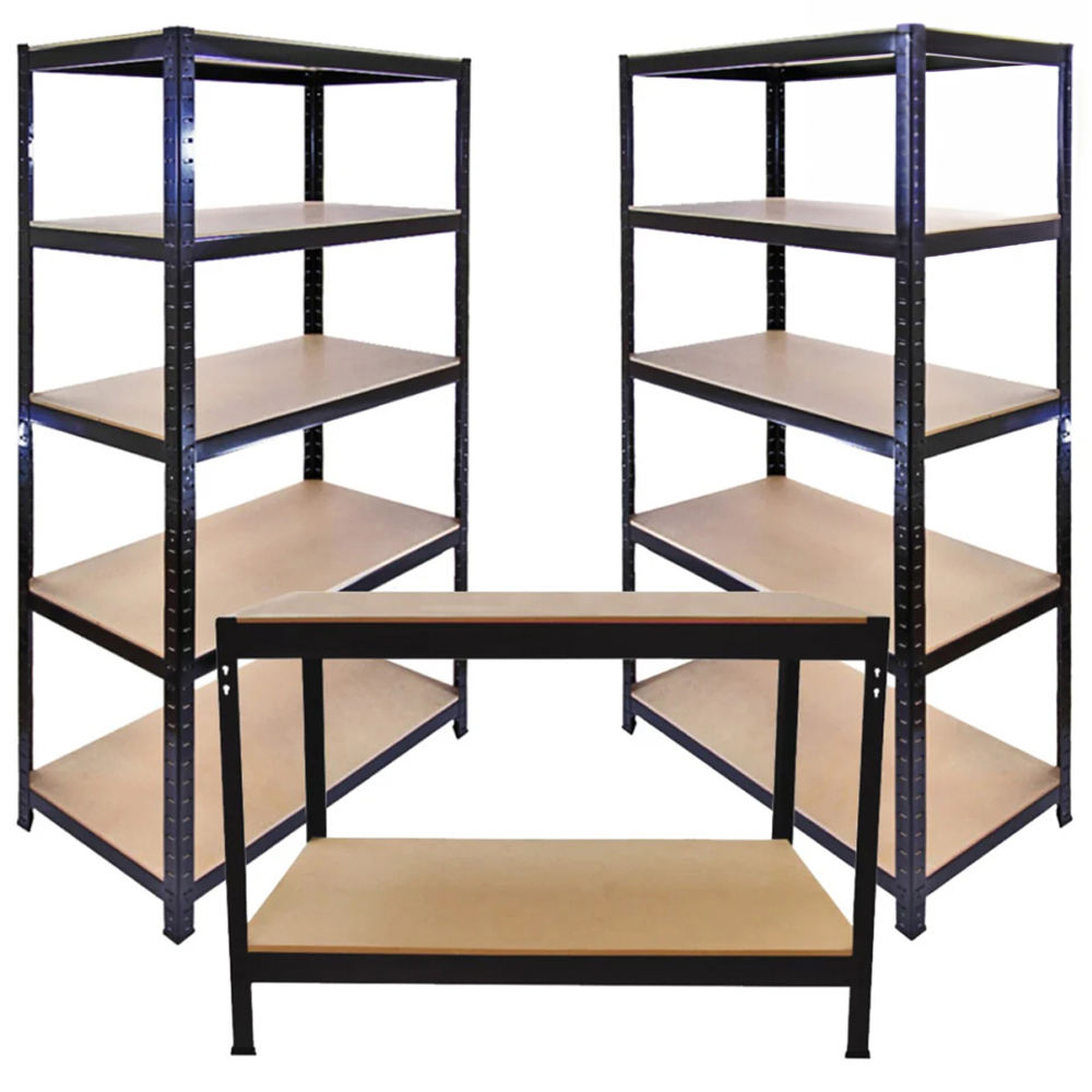 Monster Shop T-Rax Black Metal Racking Units and Workbench 90cm 3 Pack Image 1