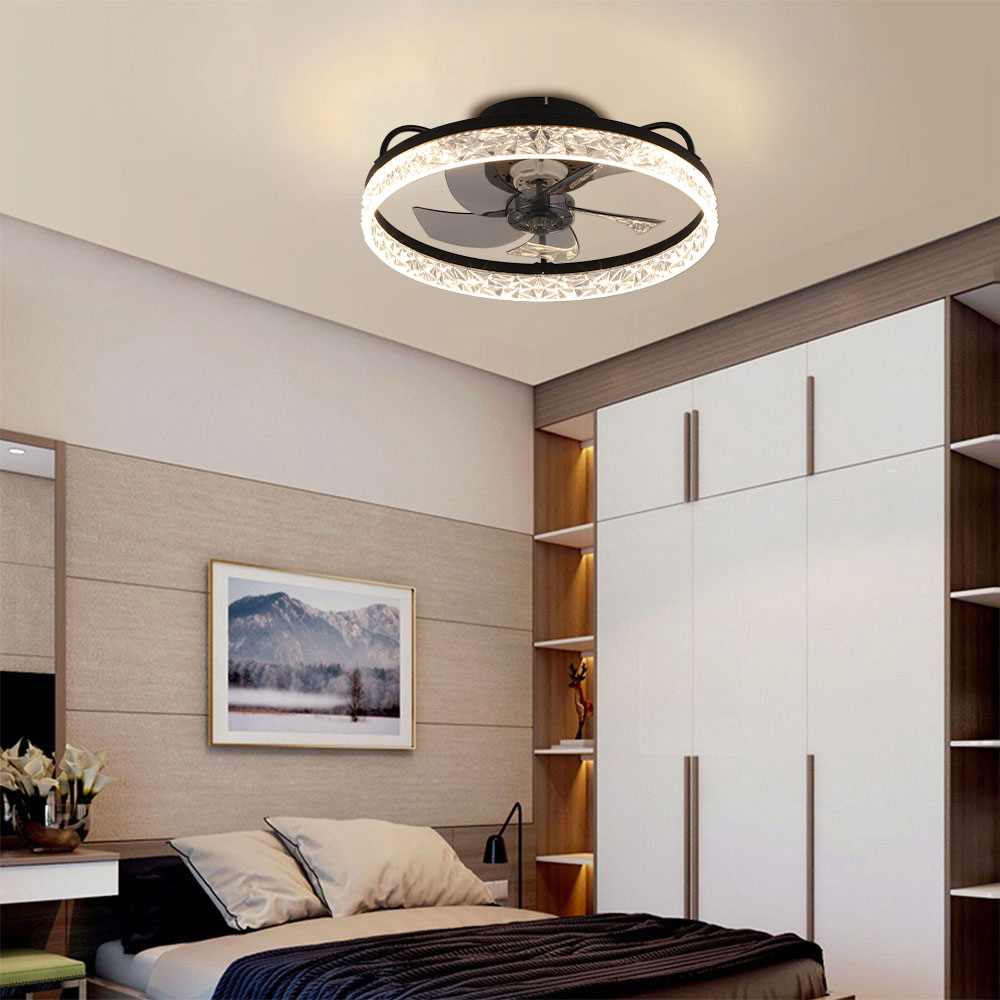 Living and Home 5 Blade Round Crystal Ceiling Fan Light 19 inch Image 9