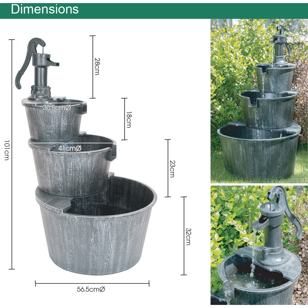 Gardenkraft 3 Tier Antique Silver Barrel Water Feature Image 9