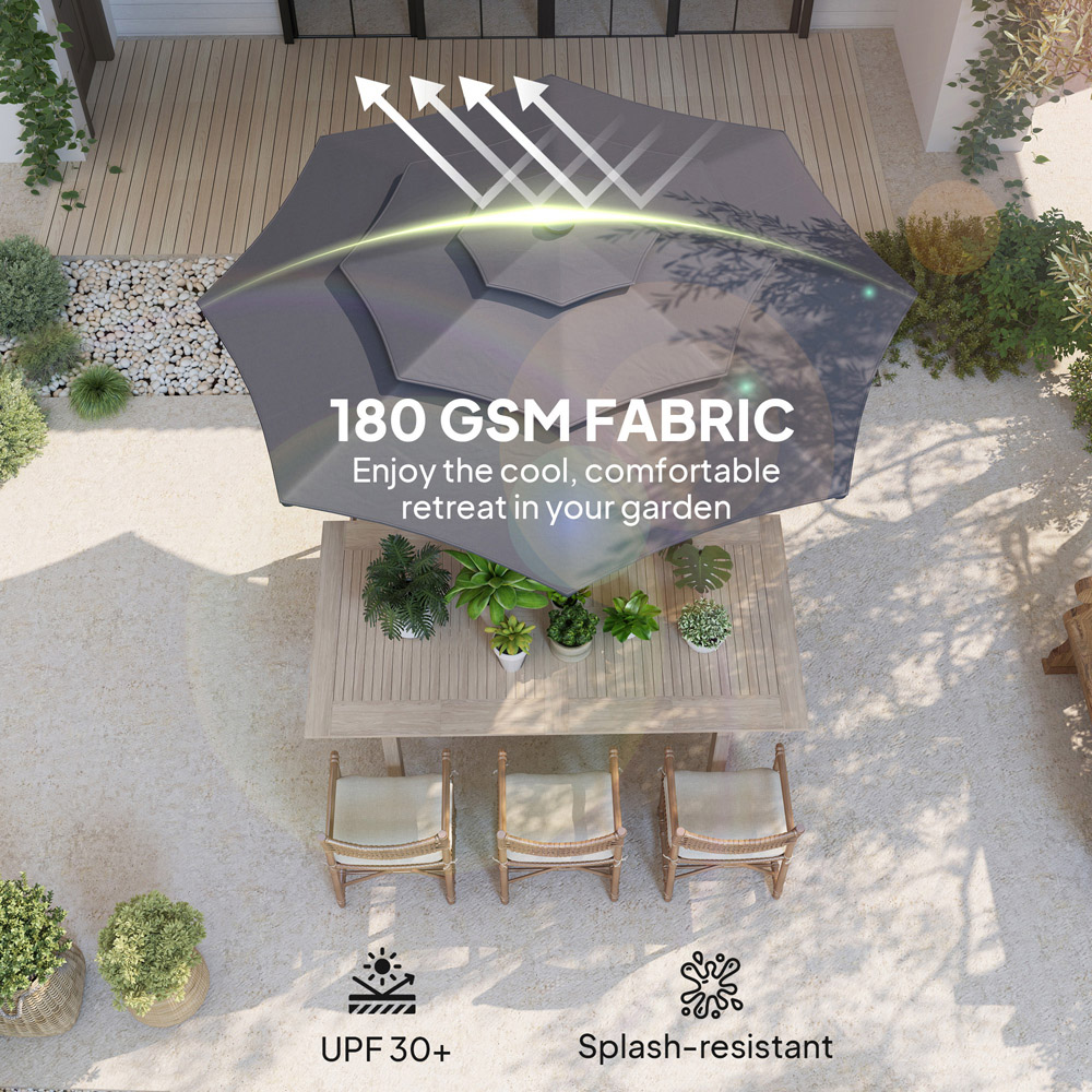 Outsunny Grey 3 Tier Crank and Tilt Parasol with Solar LED 2.61m Image 7