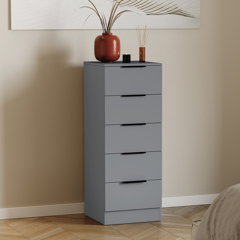 VIDA DESIGNS Trega 5 Drawer Grey Narrow Bedside Cabinet Image 5