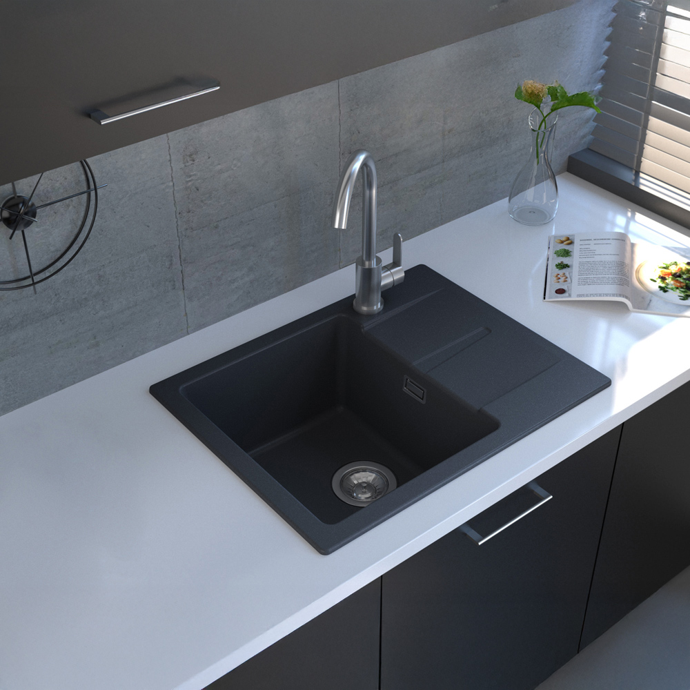 Reginox Avignon 10 BS Black Silvery Compact Granite Sink and Bowl 595 x 460mm Image 2