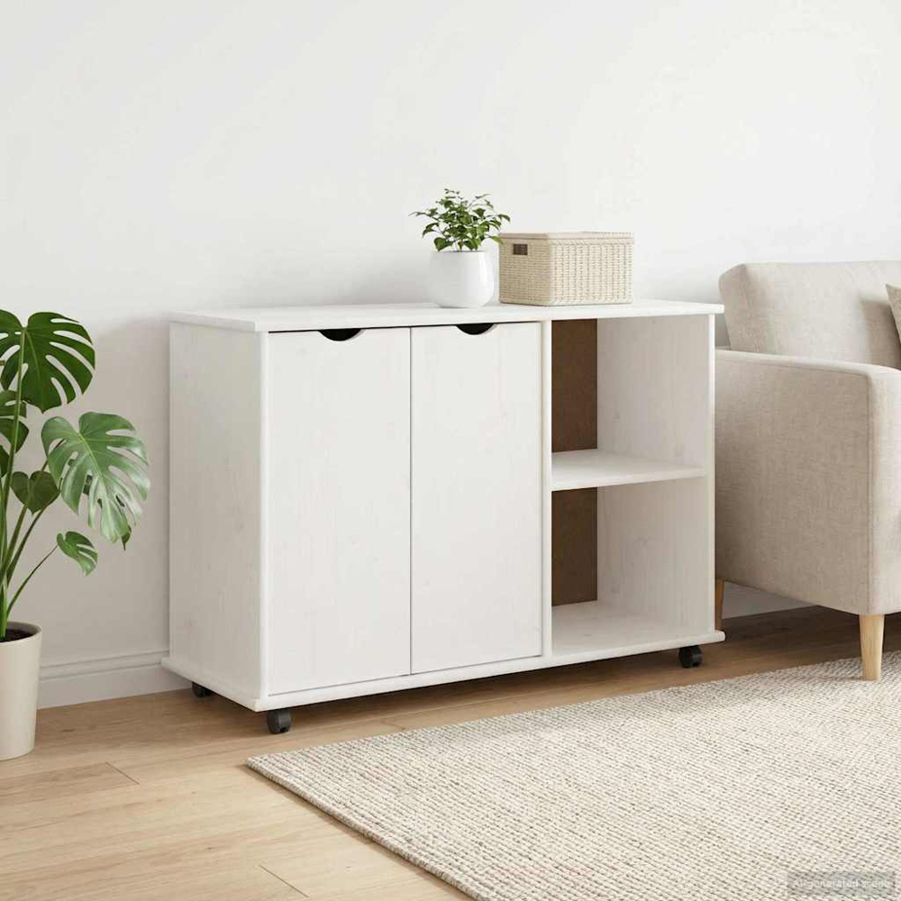 vidaXL 2 Door 2 Shelf White Minimalist Rolling Storage Cabinet Image 8
