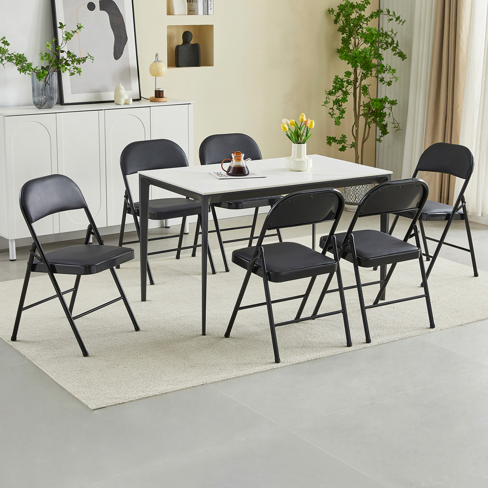 Set of 6 Black Padded Folding Metal Dining Chairs Image 5