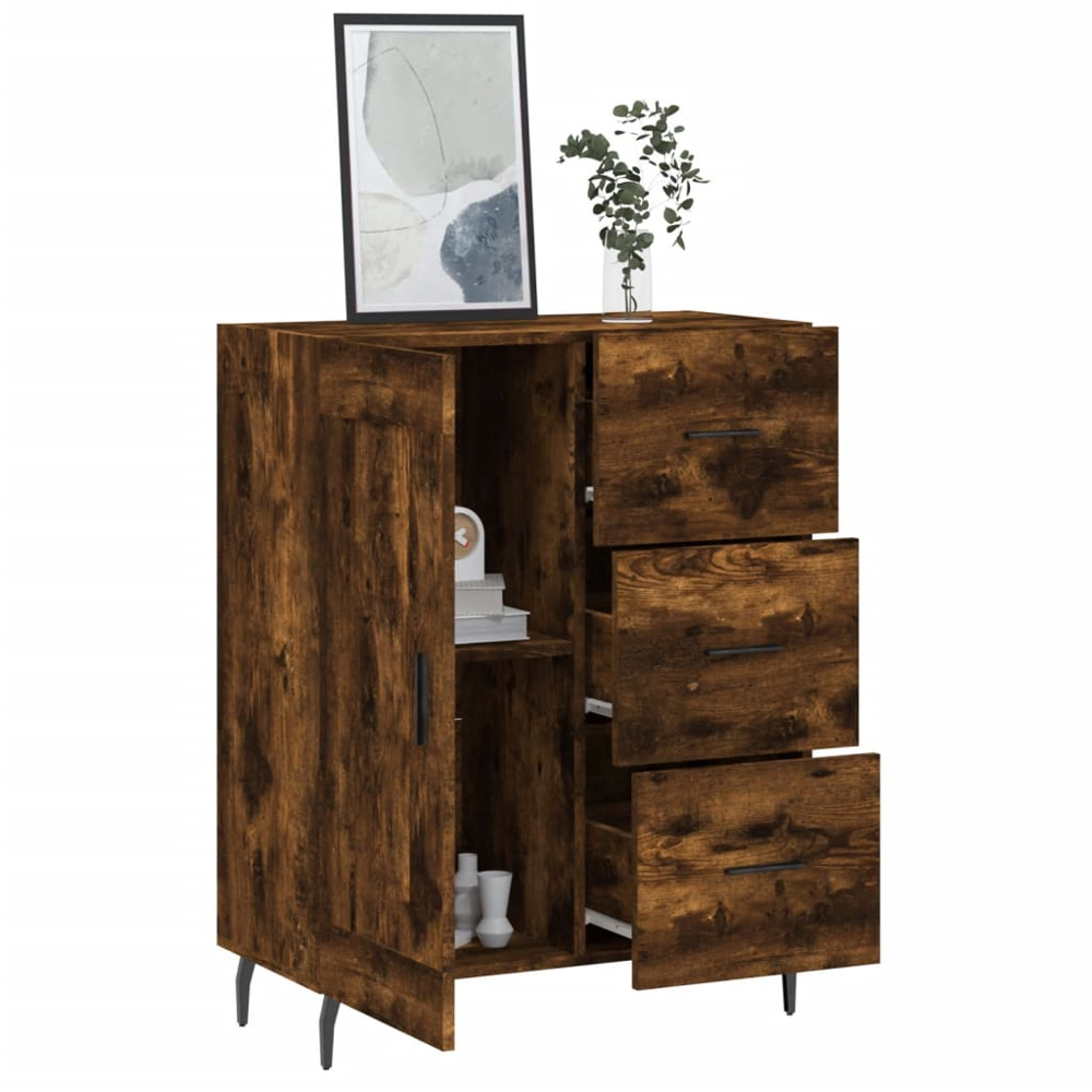 vidaXL Single Door 3 Drawer Smoked Oak Sideboard Image 4