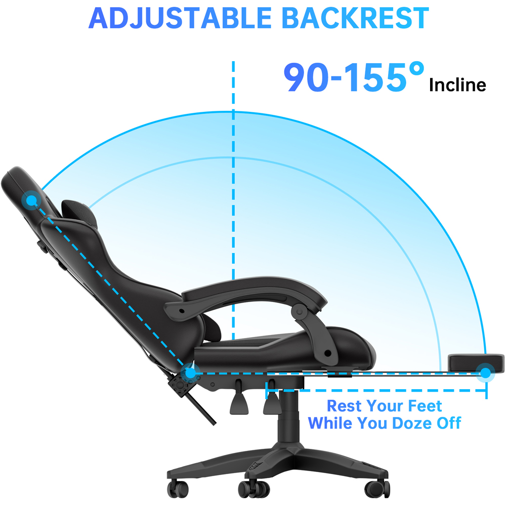 Rattrix Black Height Adjustable Gaming Chair with Footrest and Lumbar Cushion Image 5