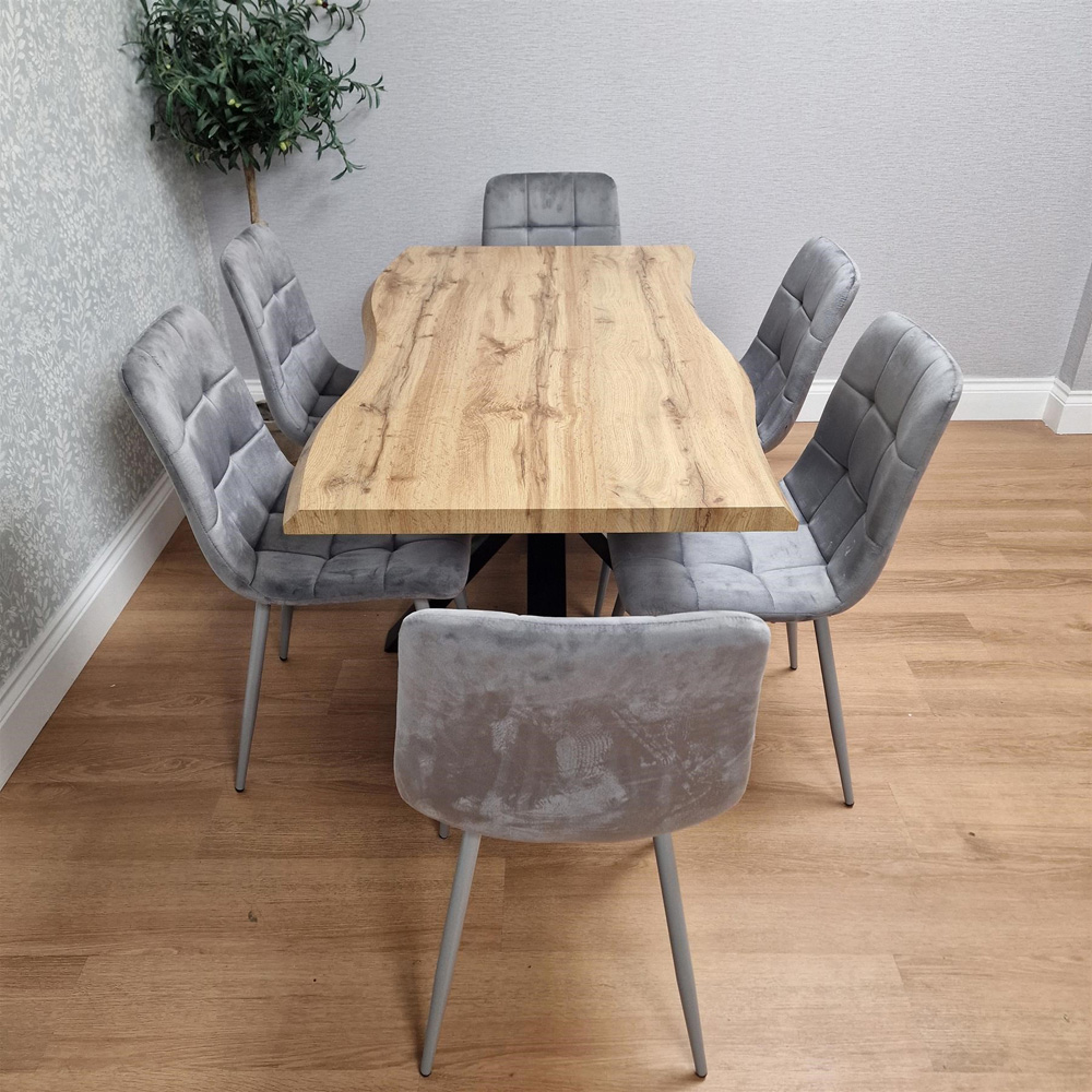 Kosy Koala 6 Seater Velvet and Wood Dinning Table Set Black and Brown Image 9