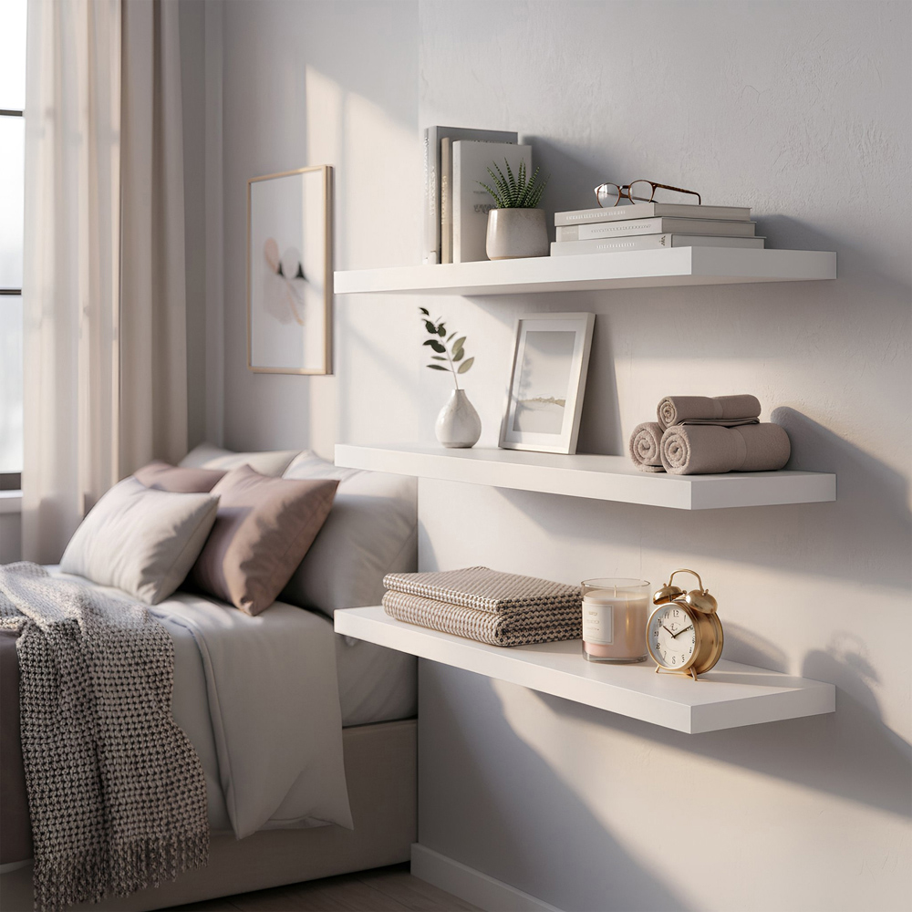 Harbour Housewares 100cm 3 Pack White Floating Wall Shelf Image 7