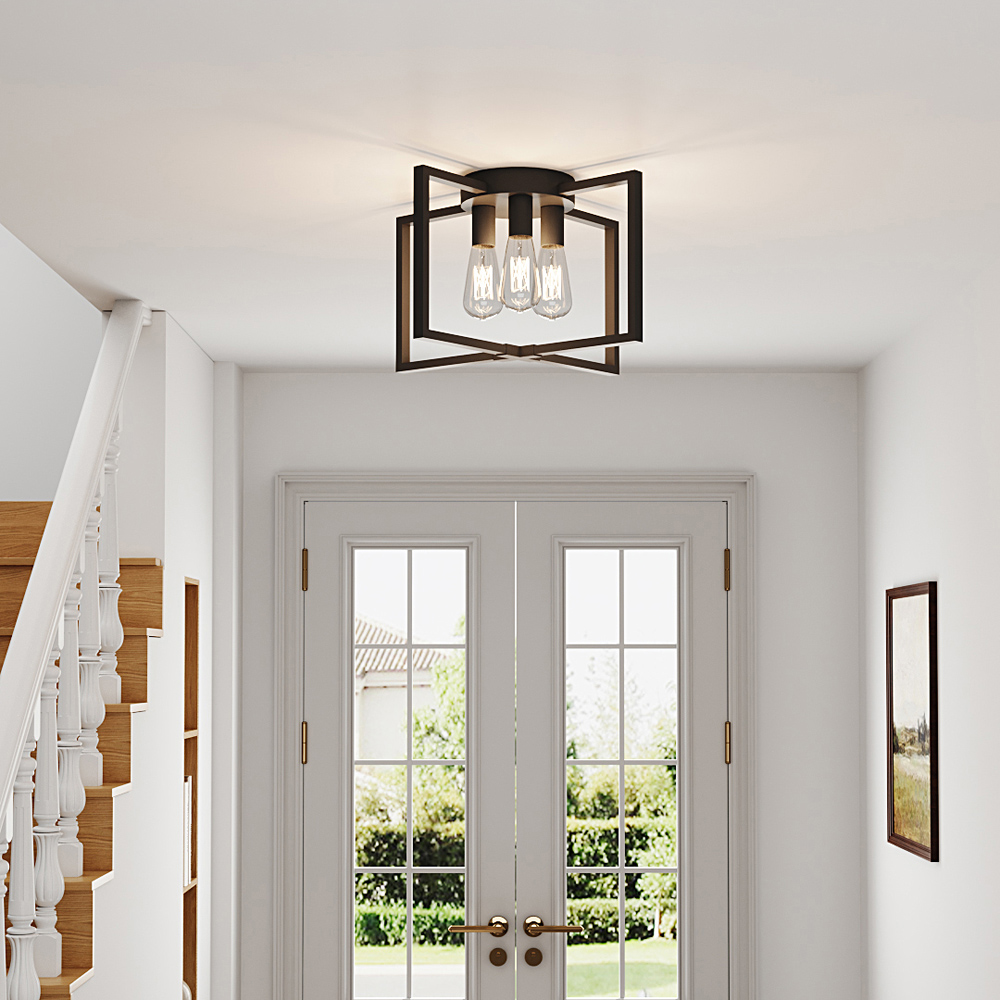 Living and Home 3 Light Black Geometric Metal E27 Ceiling Light Image 2