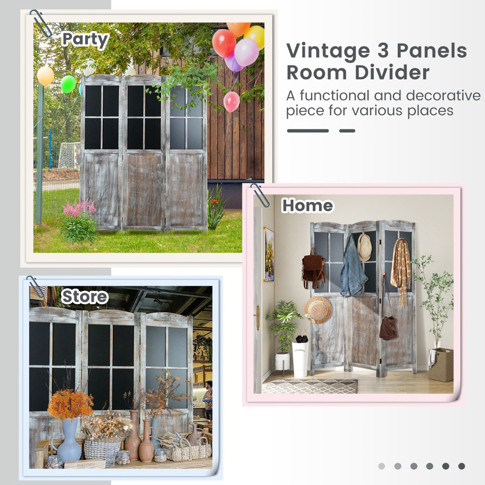 Costway 3 Panel Rustic Brown Vintage Foldable Room Divider Image 7
