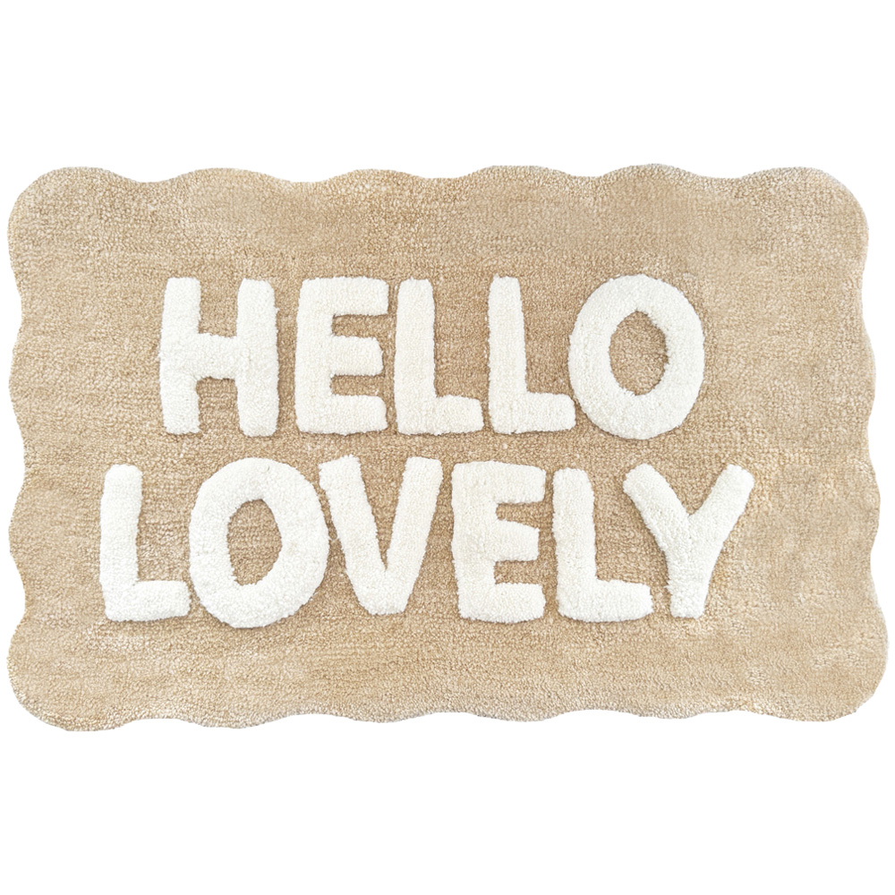 Allure Bath Fashions Hello Lovely Slogan Scalloped Non-Slip Bath Mat 50 x 80cm Image 1