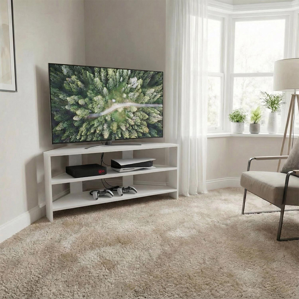 FWStyle Promo 2 Shelf White Corner TV Unit Image 6