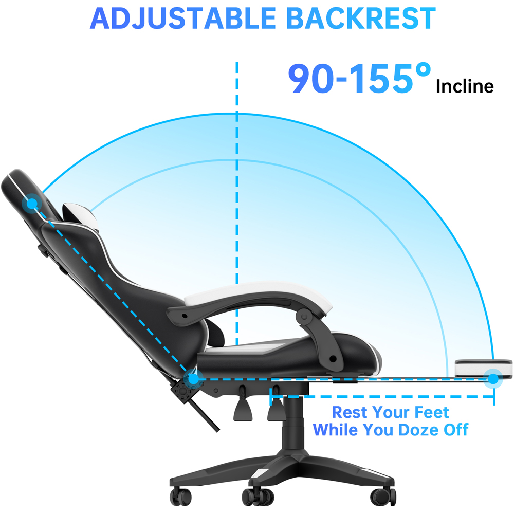 Rattrix White Height Adjustable Gaming Chair with Footrest and Lumbar Cushion Image 5
