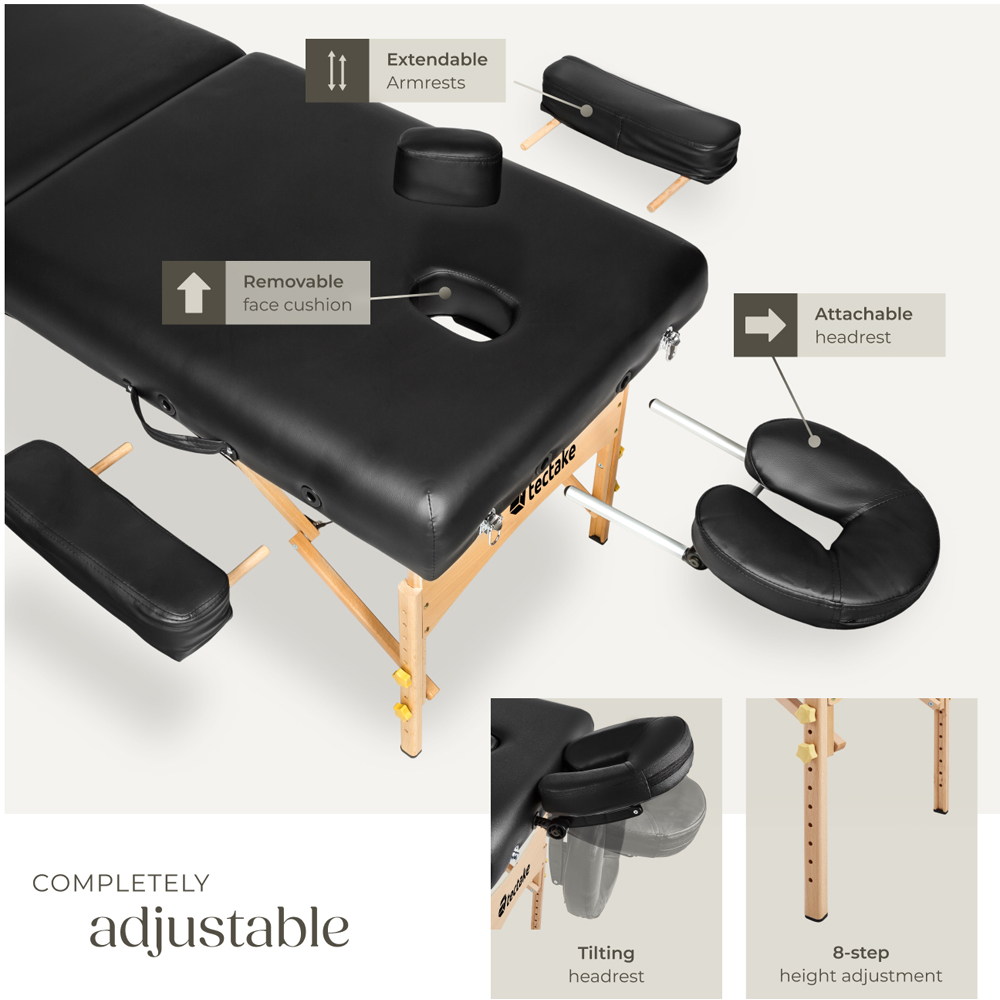 Massage Table - 2-zone, 7.5 cm padding, including bolsters, bag, head- and armrests - Black Image 7