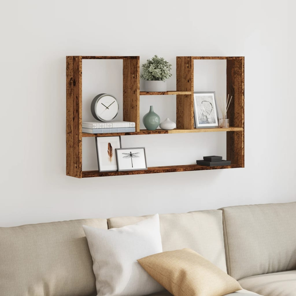 vidaXL 4 Open Shelf Old Wood Wall Shelf Image 2