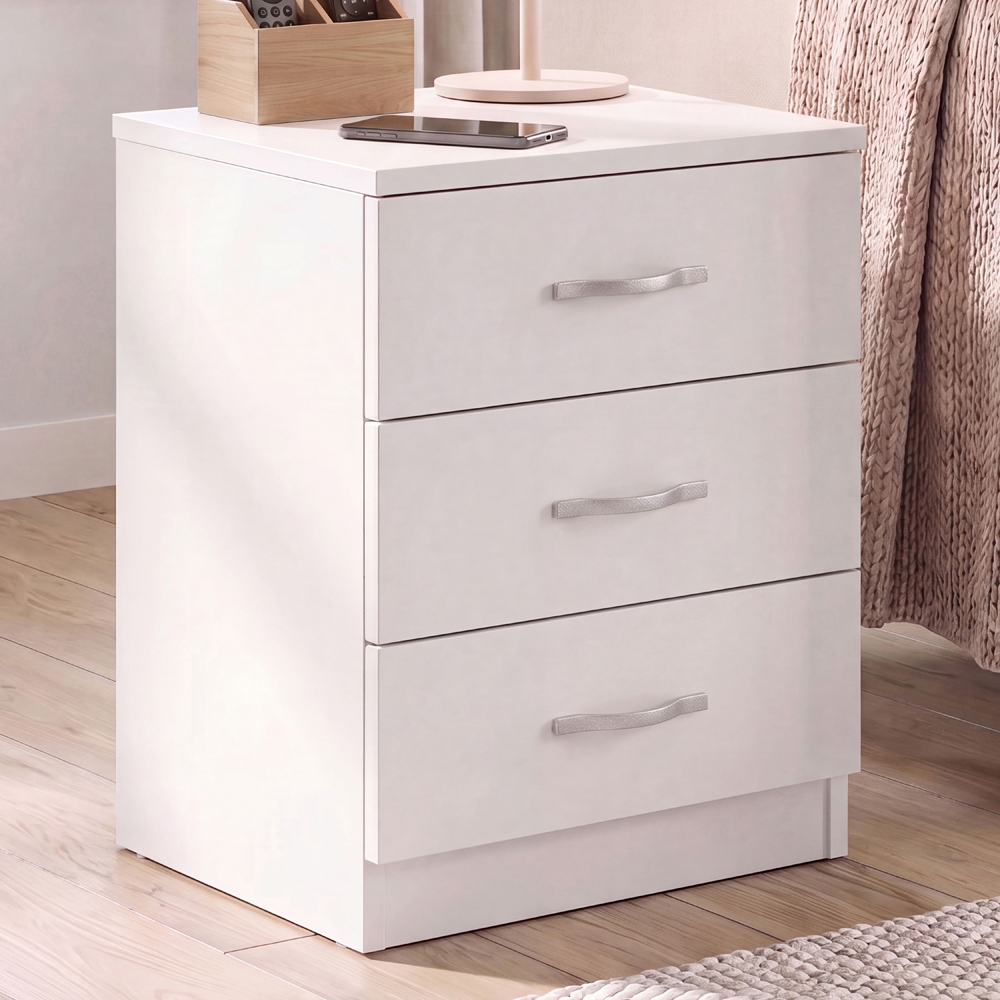 Vida Designs Riano 3 Drawer White Melamine Finish Bedside Table Set of 2 Image 3