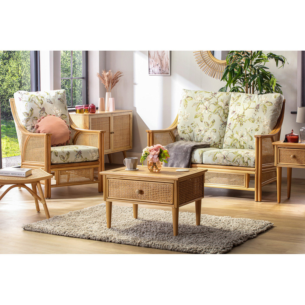 Desser Chester 2 Seater Natural Rattan Floral Fabric Sofa Image 6