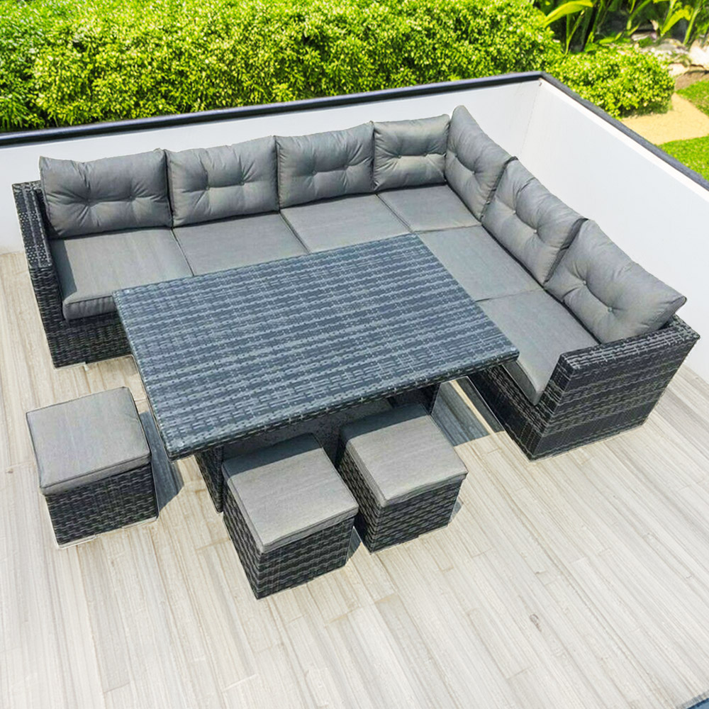 Furniture One 9 Seater Grey Rattan Garden Corner Sofa Set Image 1