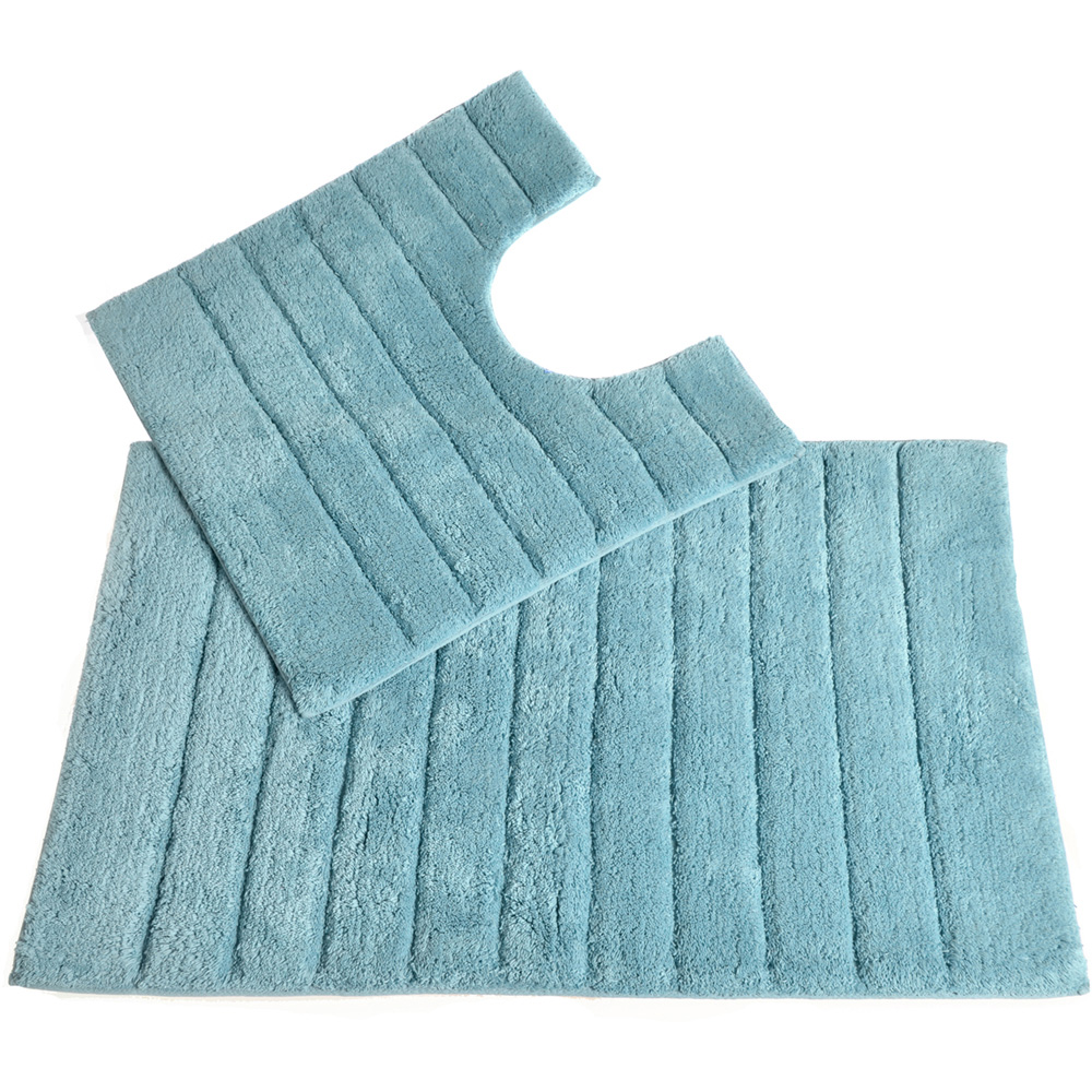 Allure Bath Fashions Duck Egg Ribbed Bath Mat and Pedestal Mat Set 2 Piece Image 1
