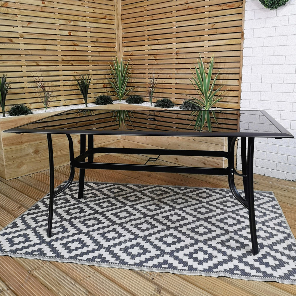 Samuel Alexander 6 Seater Rectangular Outdoor Dining Bench Set with Beige Banana Parasol and Base Image 4