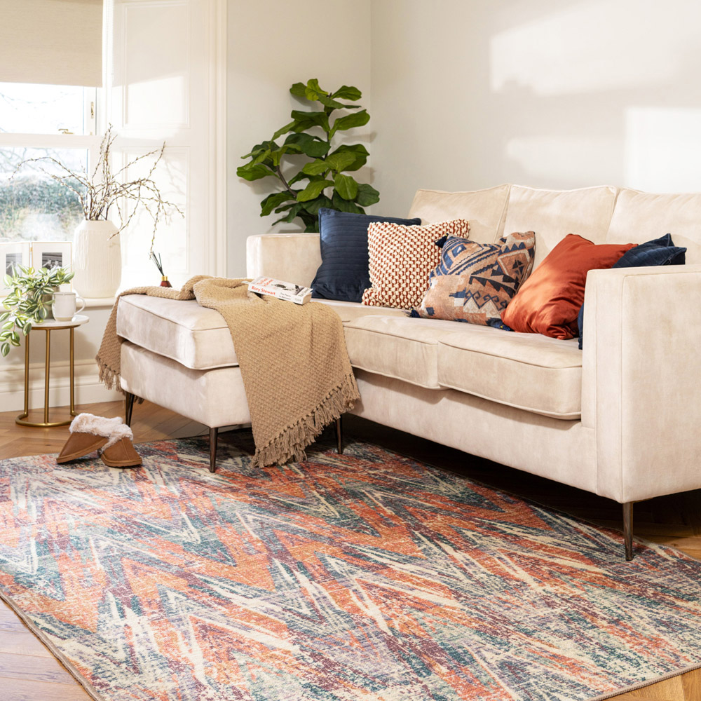 Kukoon Abstract Soft Chenille Beige Multicolour Washable Rug 80 x 150cm Image 2