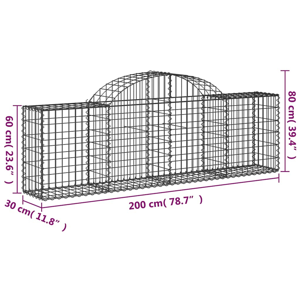 vidaXL Silver Galvanised Iron Arched Gabion Basket 200 x 30 x 60/80cm Image 4