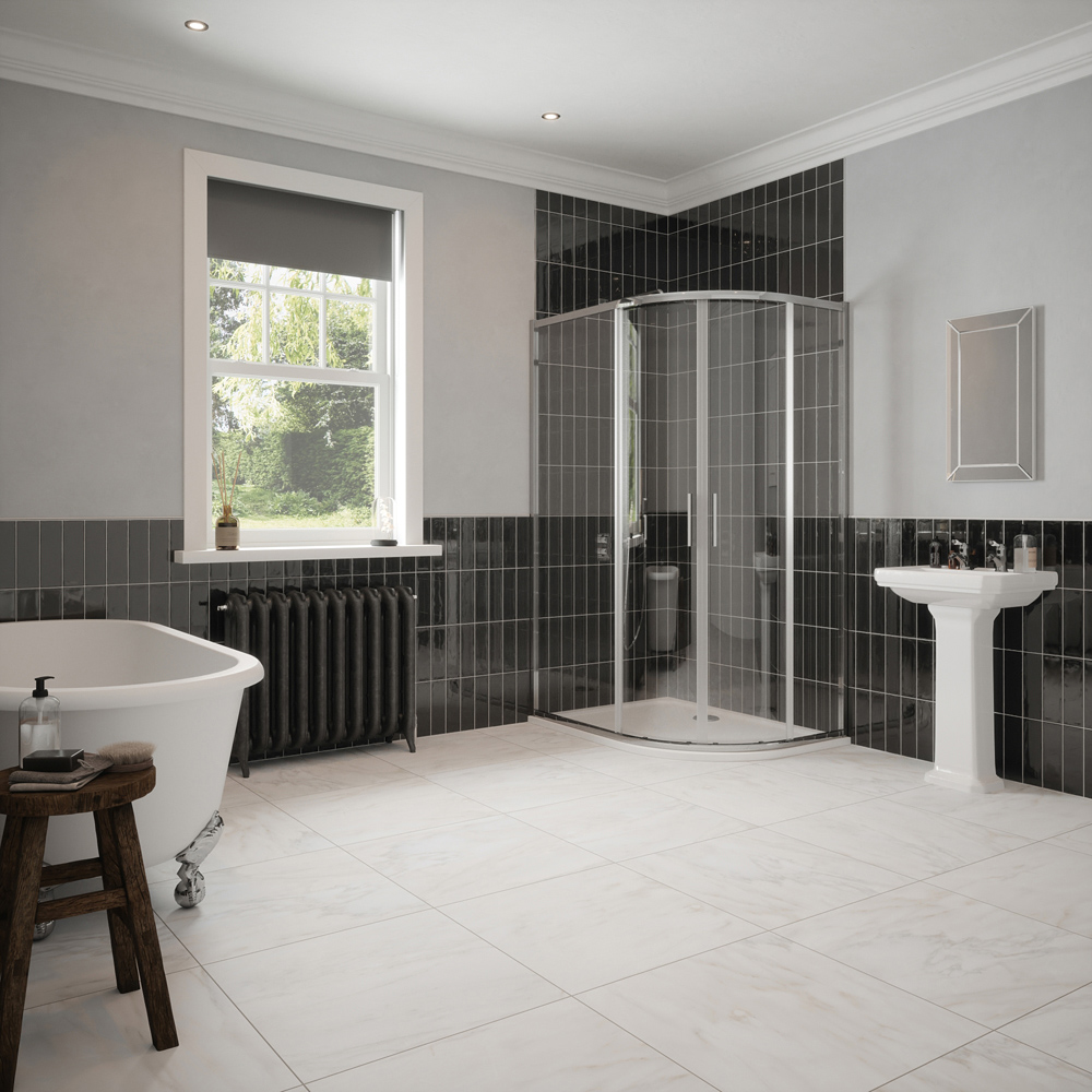 Johnson Tiles Bianco White Marble Floor Tile Sample 600 x 600mm Image 3