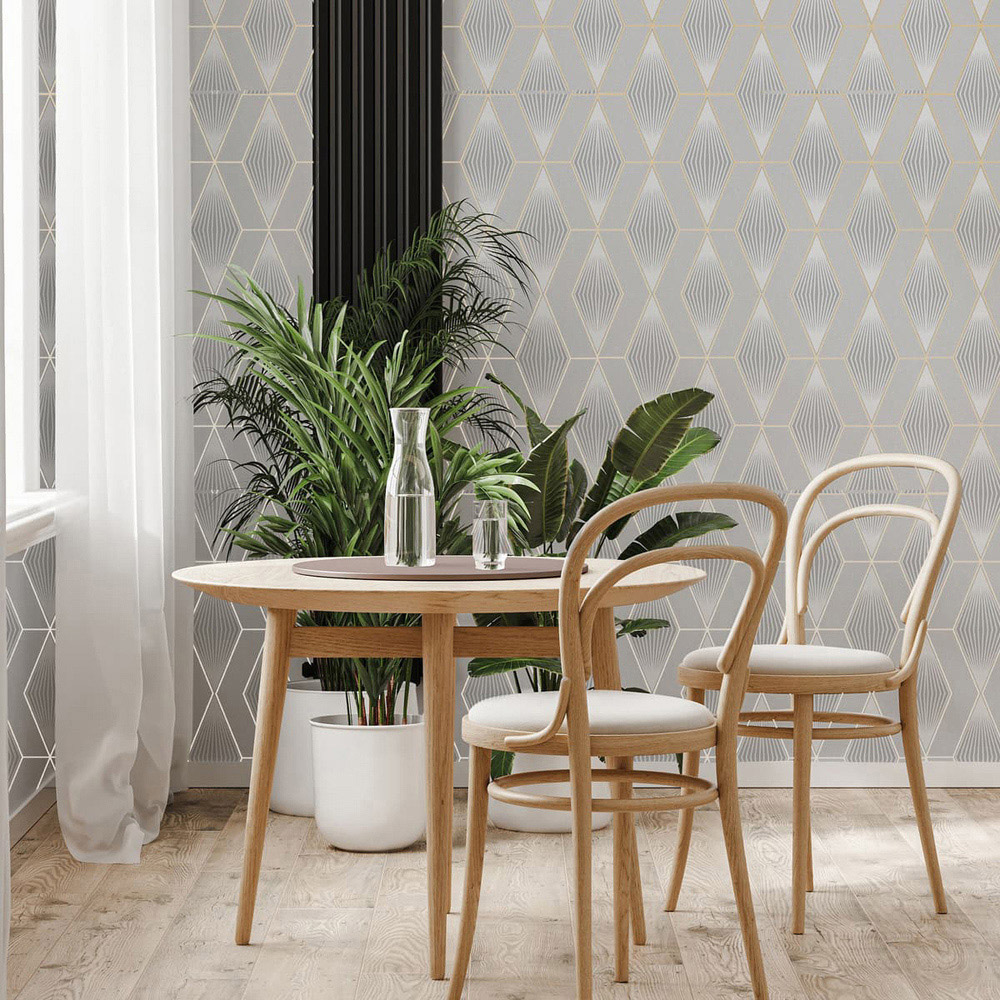Superfresco Easy Chicago Geo Grey and Silver Wallpaper Image 2