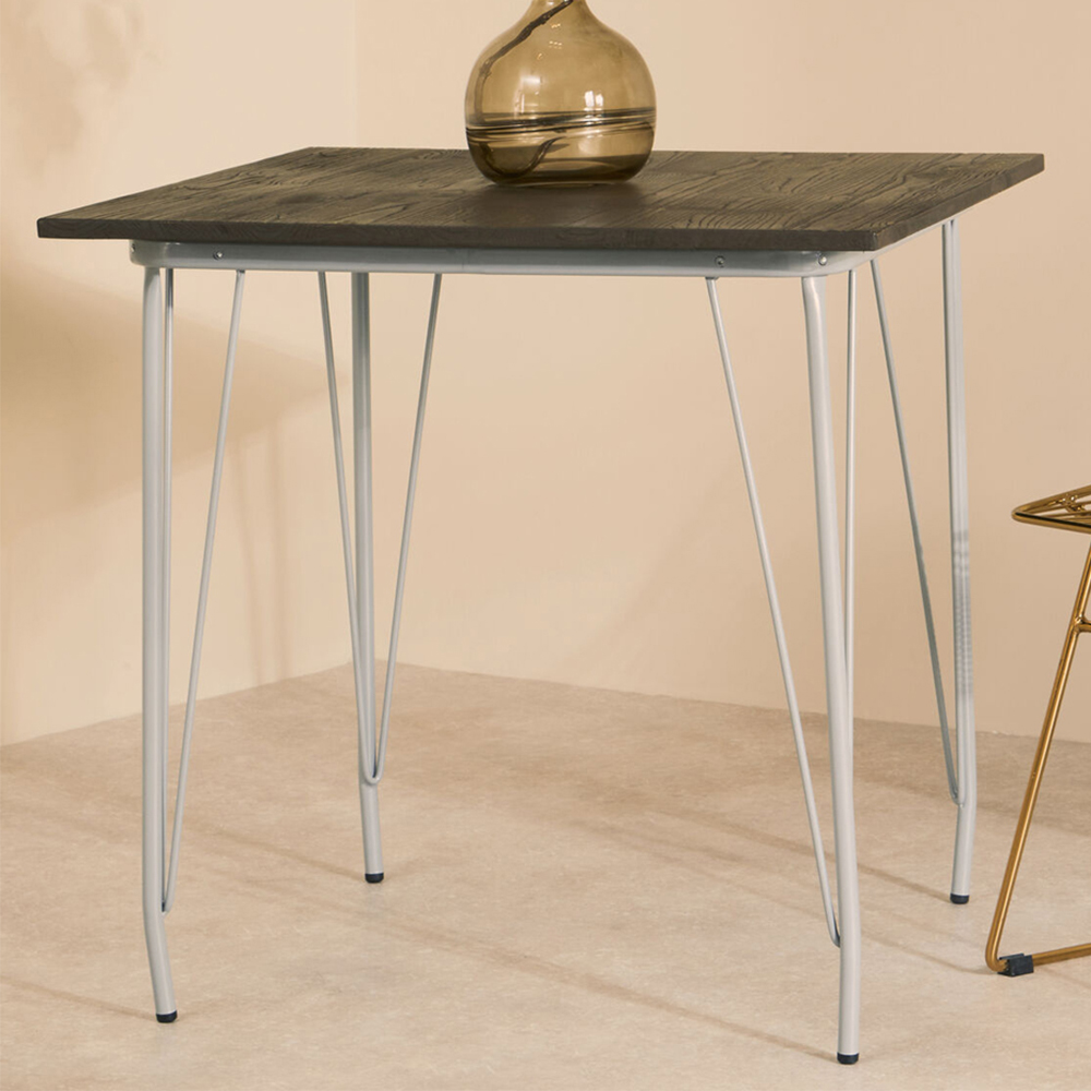 Premier Housewares 2 Seater Grey Metal and Elm Wood Square Dining Table Image 1
