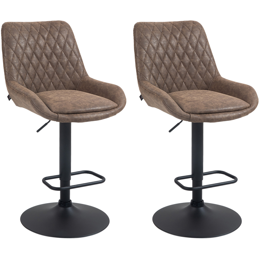 HOMCOM Coffee Faux Leather Diamond Tufted Adjustable Swivel Adjustable Bar Chair Set of 2 Image 2