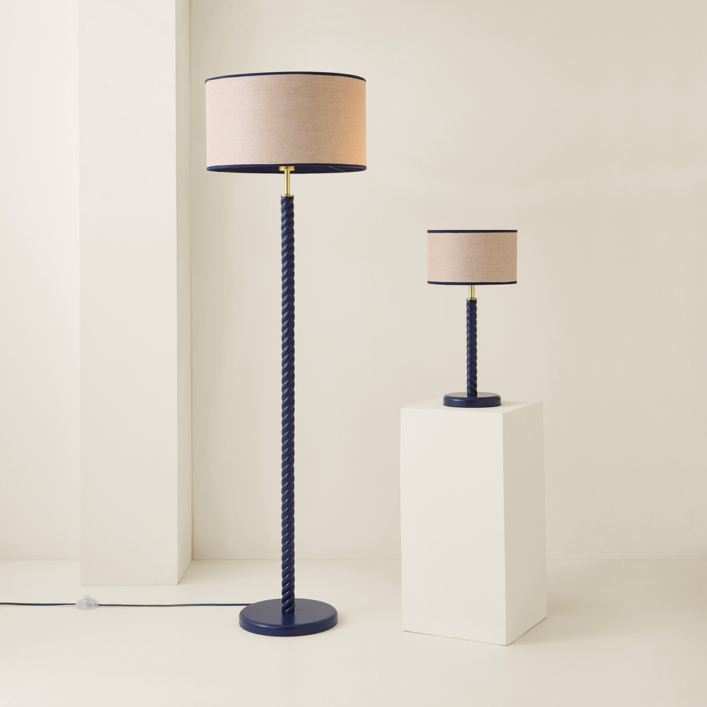 ValueLights Amara Linen Inner Shade Navy Twist Table Lamp with Bulb Image 7