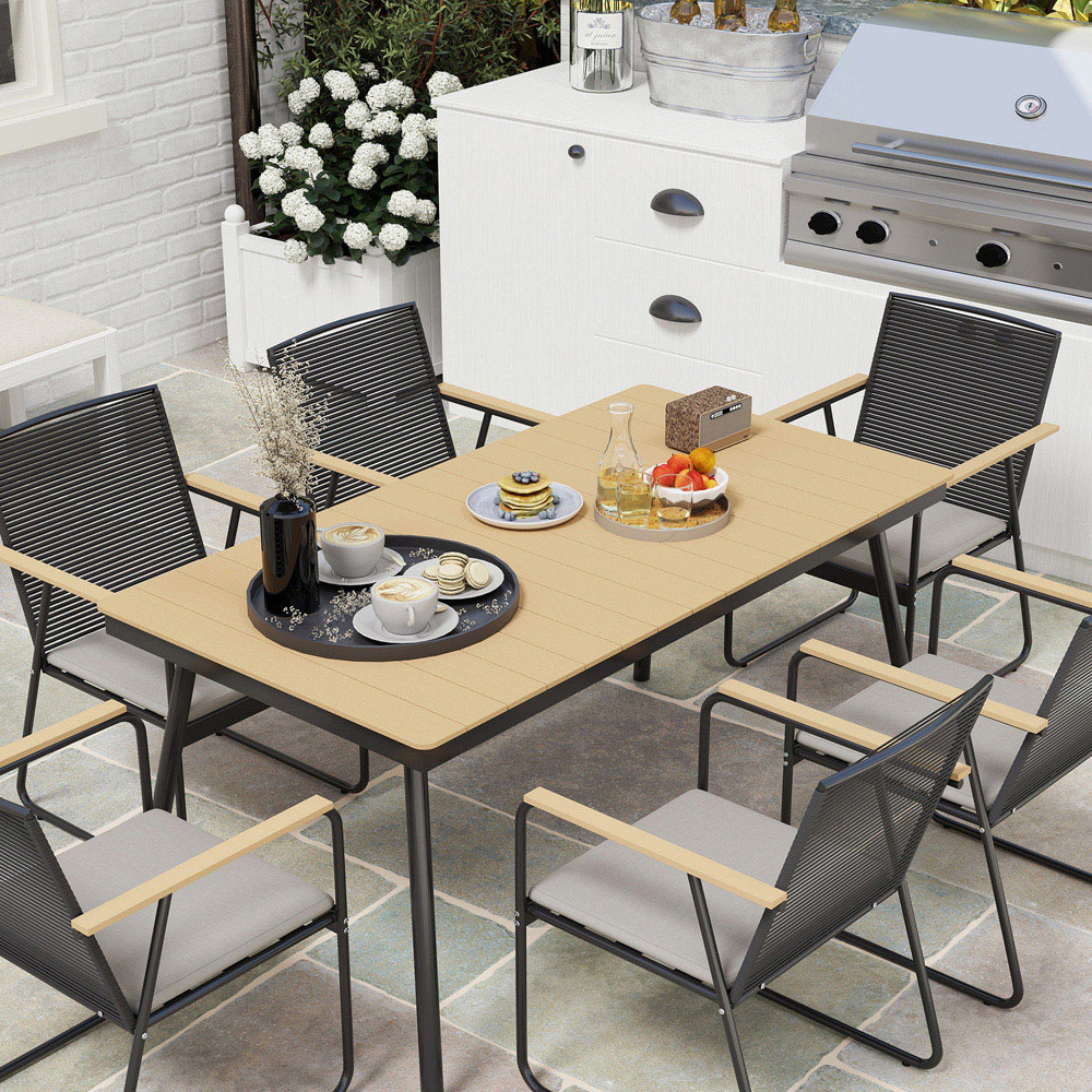 Outsunny 6 Seater Rattan Garden Dining Set Natural Image 3