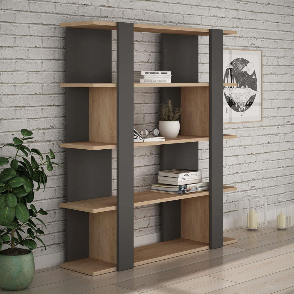Decortie Tita 4 Shelf Anthracite and Oak Modern Bookcase Image 3