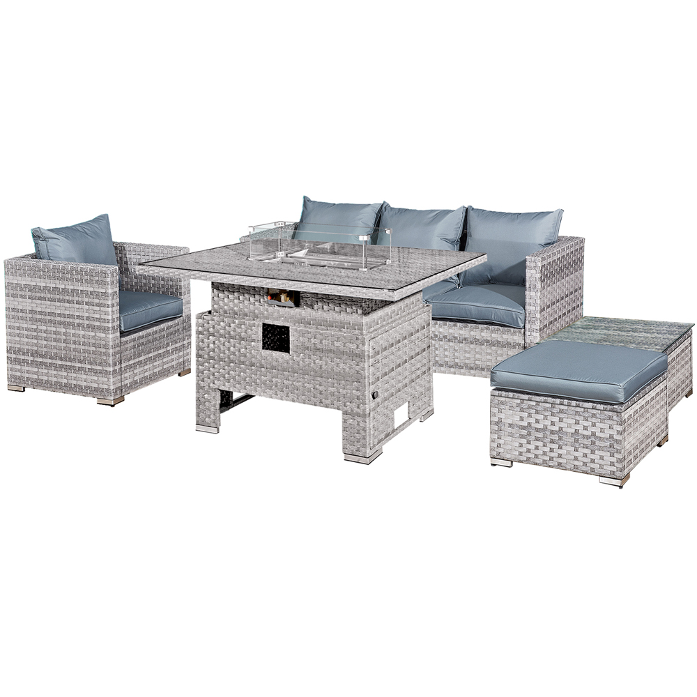 Oseasons Acorn 5 Seater Dove Grey Rattan Sofa Set with Rising Firepit Image 2