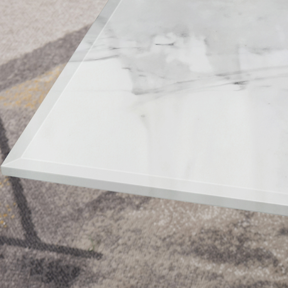 Furniturebox Tavalo White Marble Effect Glass Coffee Table with Silver Legs Image 3
