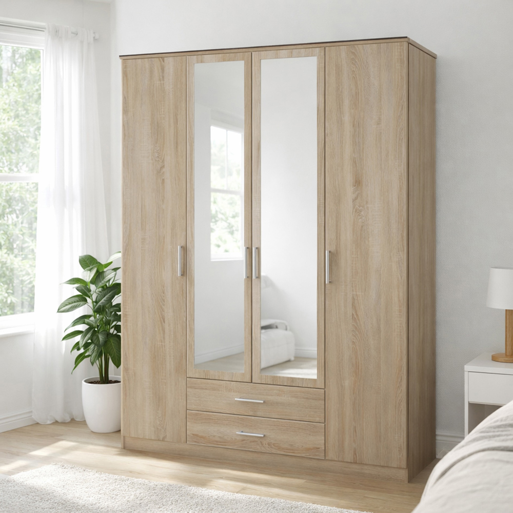 TJ'S Gerven 4 Door 2 Drawer Oak Wardrobe Image 4