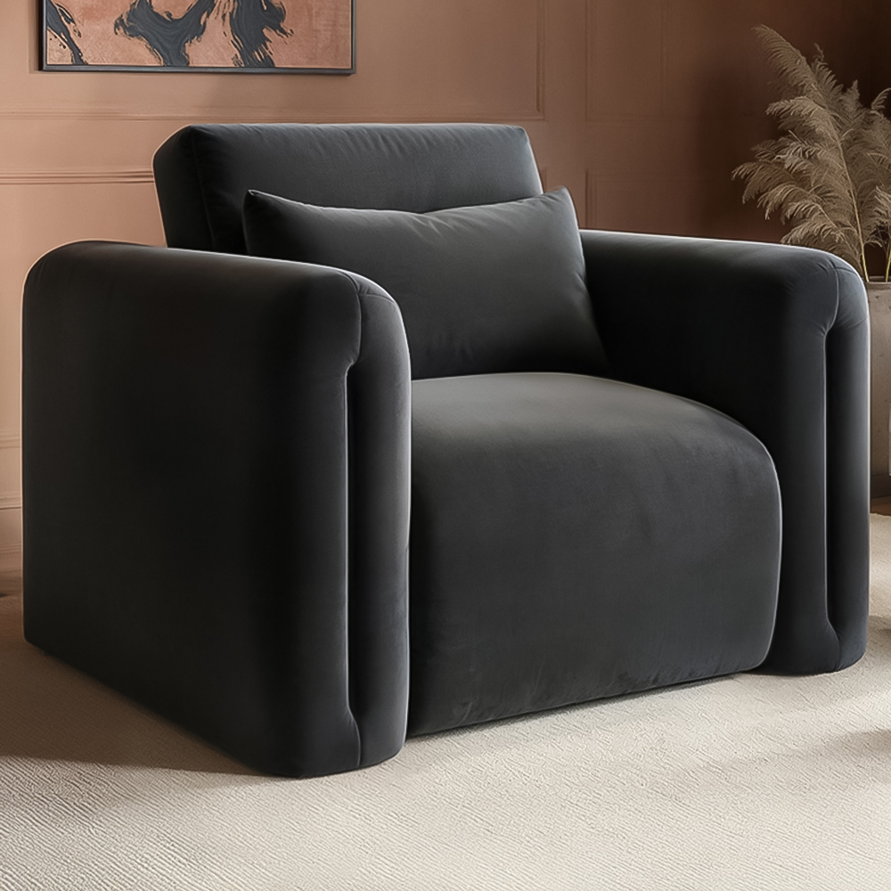 Solace+Co Mabel Grey Velvet Armchair Image 1