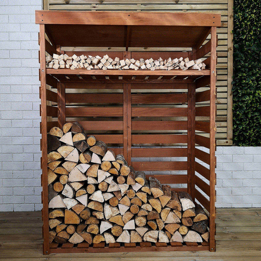 Samuel Alexander 156 x 117cm Large Wooden Garden Patio Log Store Shed with Shelf Image 7