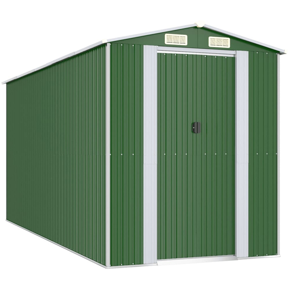 vidaXL 6.3 x 14.4ft Green Galvanised Steel Apex Garden Shed Image 1