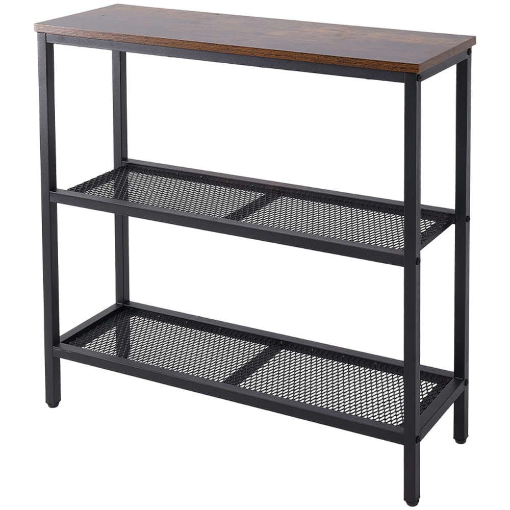 Living and Home 2 Shelf Brown Wood Grain Metal Frame Console Table Image 2