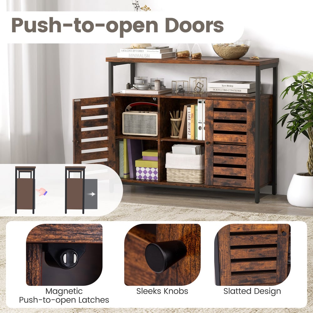 Costway 2 Door 3 Shelf Rustic Brown Sideboard Image 5