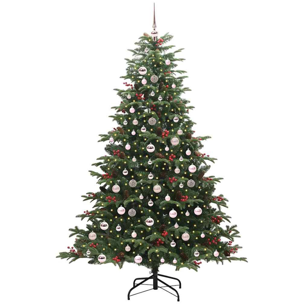 vidaXL Pre-Lit Warm White LED and Pink Baubles Green Artificial Christmas Tree with Stand 7ft Image 1