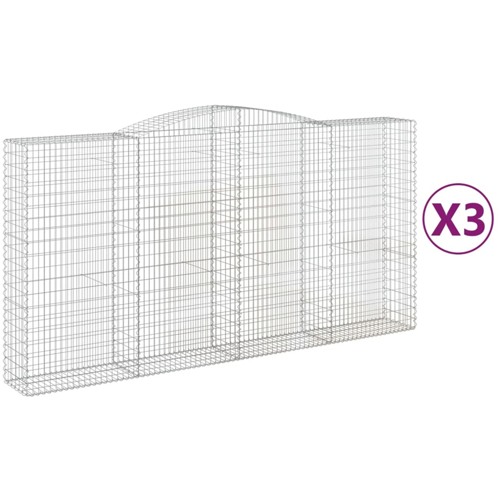 vidaXL Silver Galvanised Iron Arched Gabion Basket 400 x 50 x 200/220cm 3 Pack Image 2