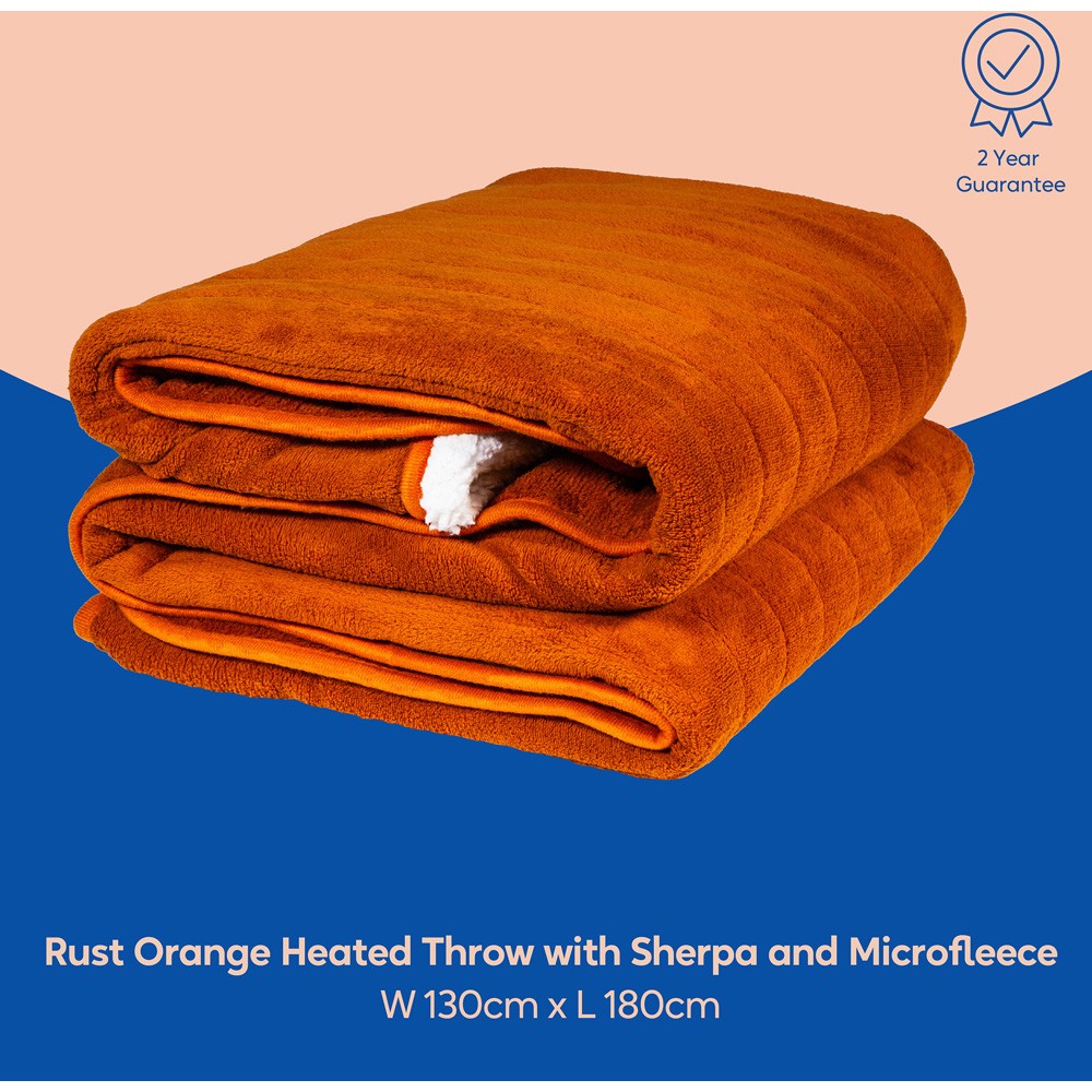 Russell Hobbs Orange Sherpa and Microfleece Heated Throw with Controller 130 x 180cm Image 8