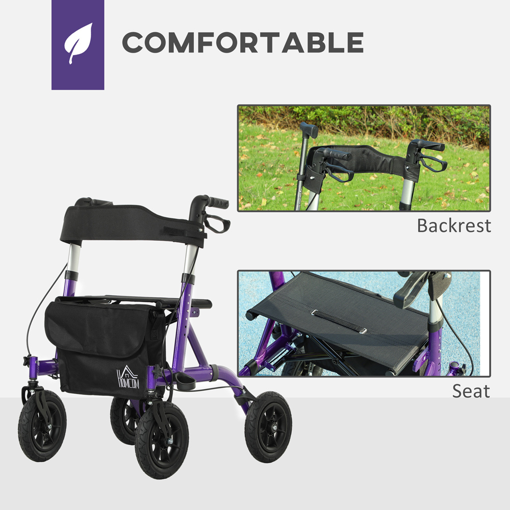 HOMCOM Purple 4-Wheel Foldable Rollator Walker with Bag and Seat Image 4