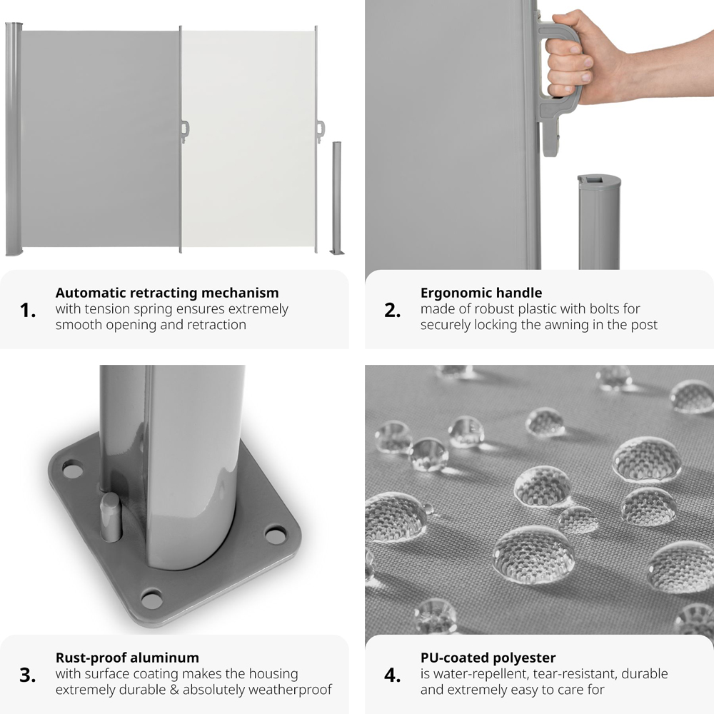 tectake Grey Retractable Side Awning 2 x 3m Image 4