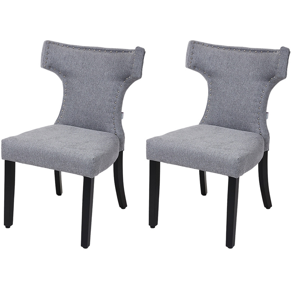 Living and Home Set of 2 Grey Linen Upholstered Dining Chairs Image 2