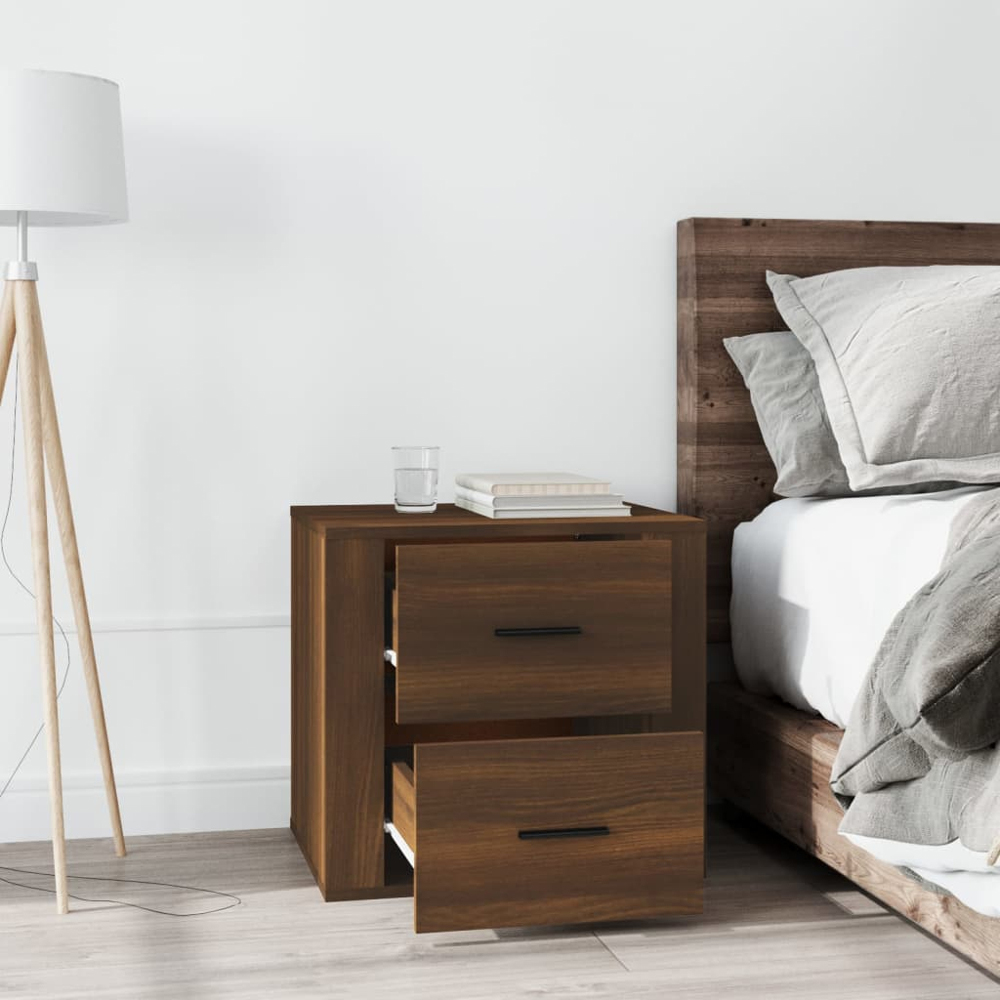 vidaXL 2 Drawer Brown Oak Bedside Table Image 8