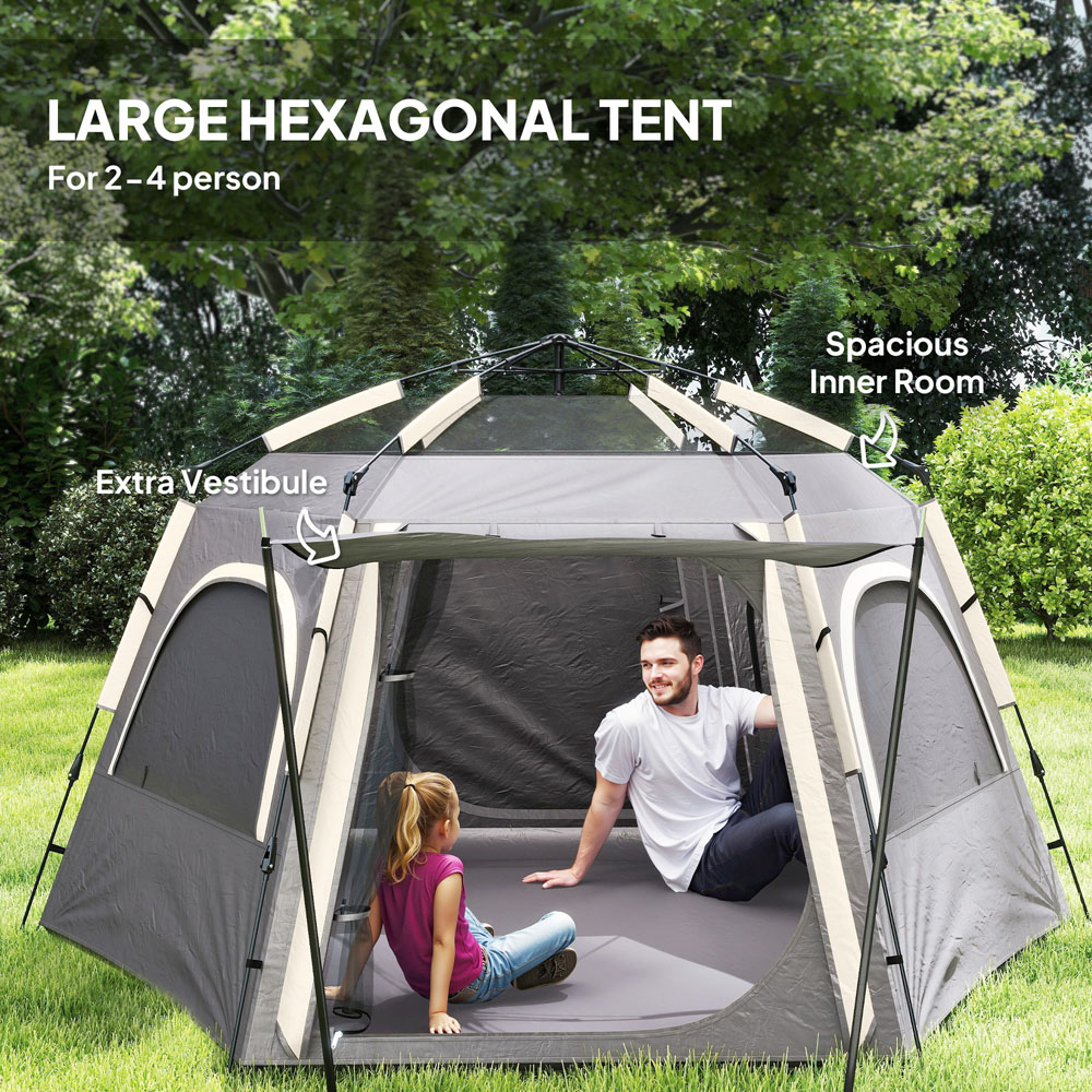 Outsunny 4 Person Instant Easy Setup Dome Camping Tent Dark Grey Image 5
